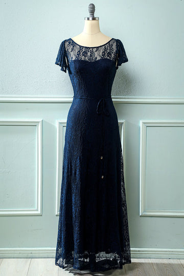 Vestido de renda longa da Marinha